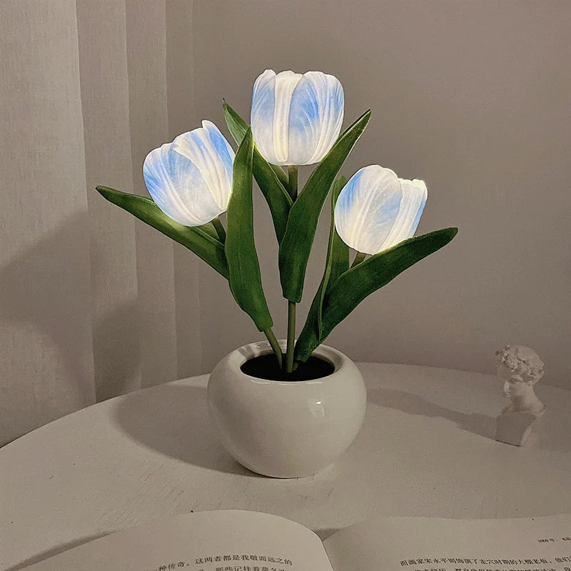LED Tulip Nightstand Lamp - Ceramic Flower Table Light