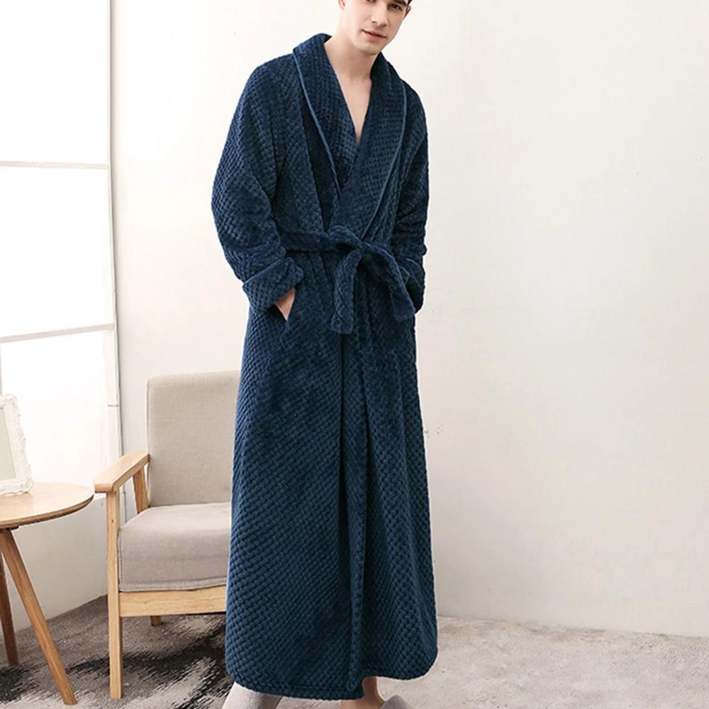 Unisex Fleece Winter Bathrobe with Pockets and Belt