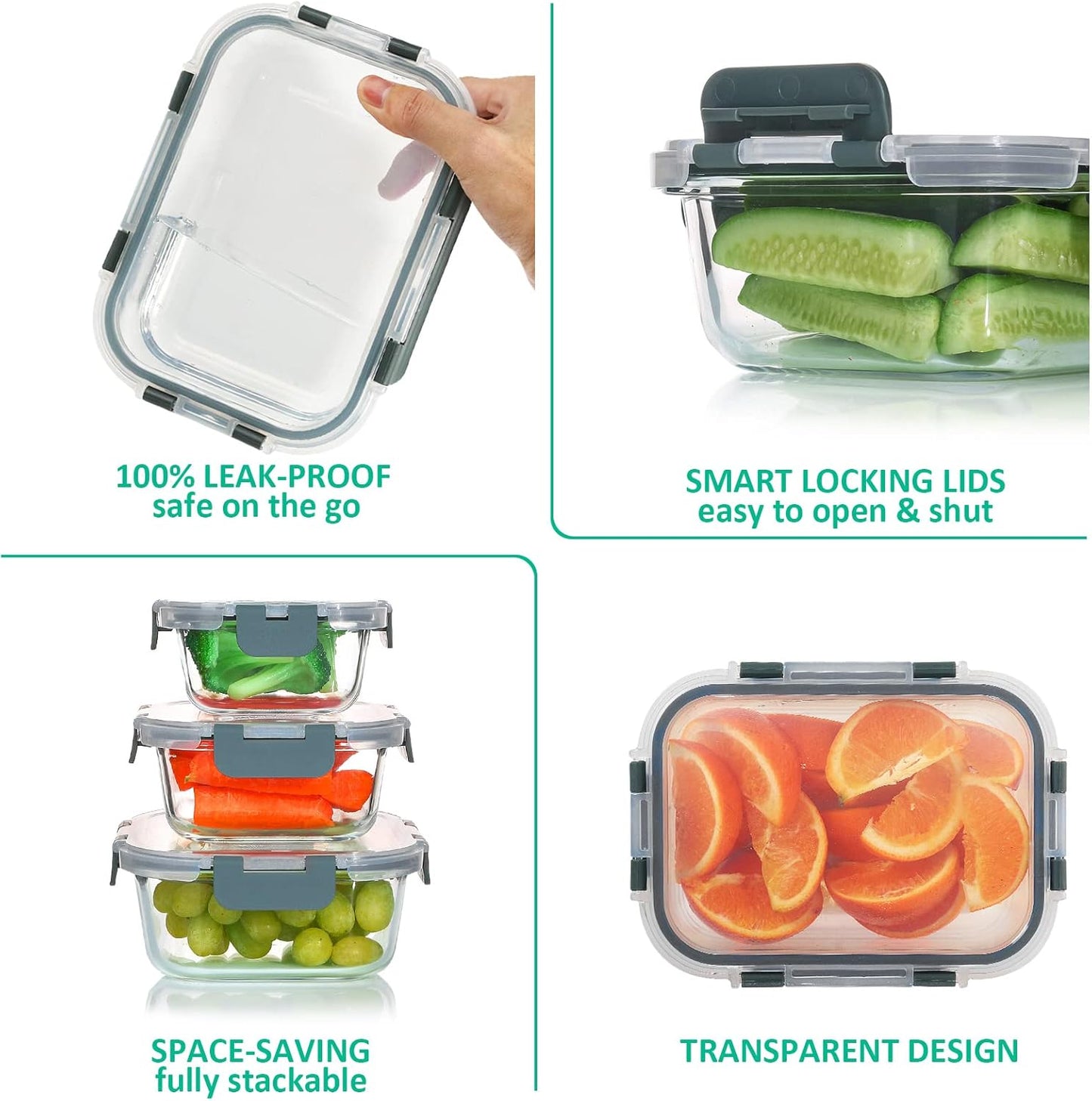 Airtight Glass Food Storage Containers Set