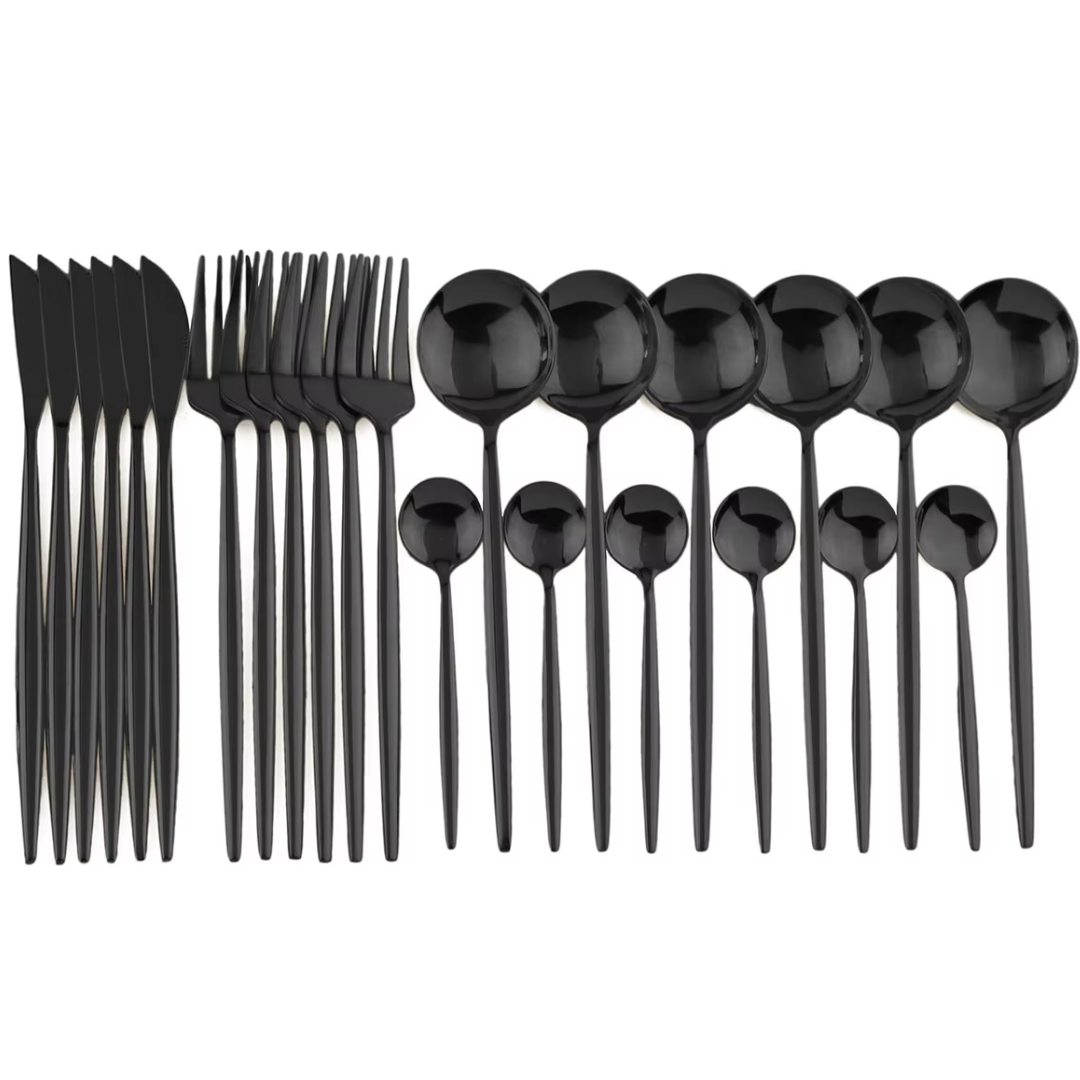 Sleek Black Stainless Steel Cutlery Set for Four
