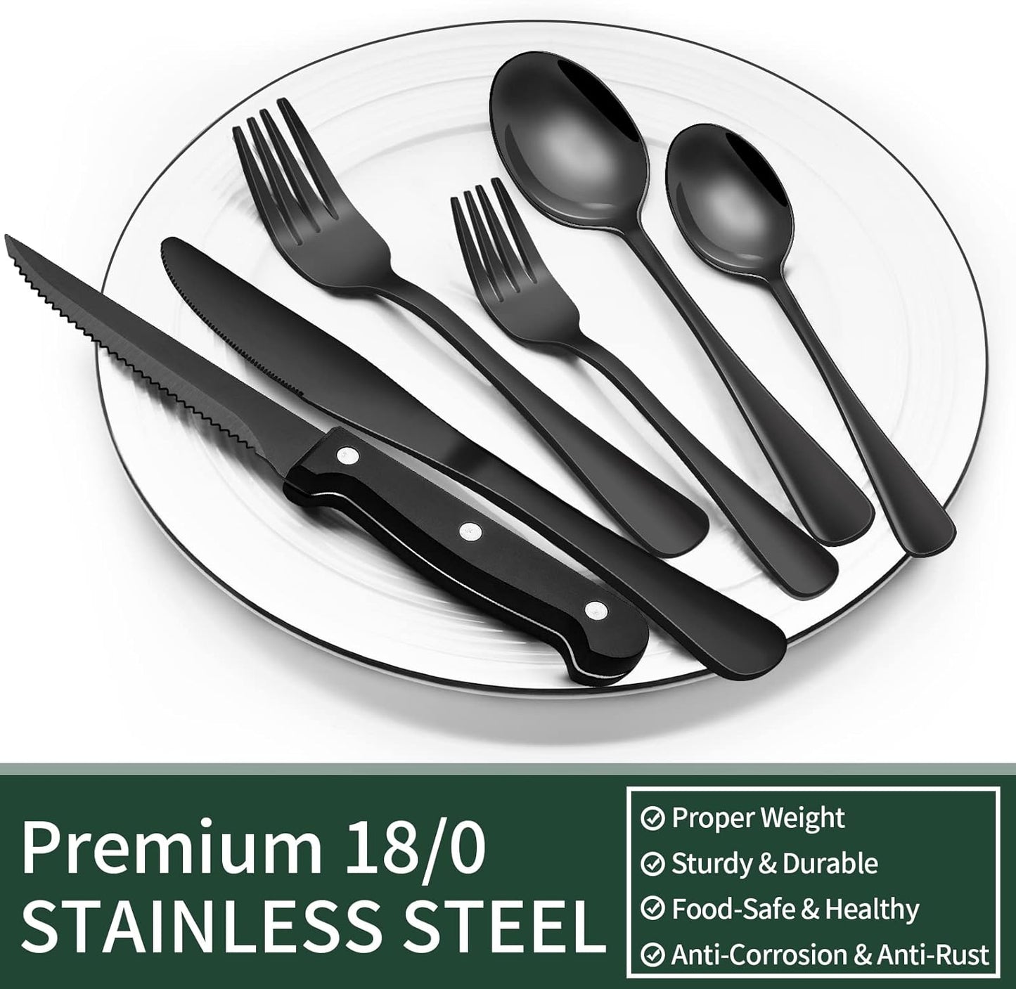 Sleek Black Stainless Steel Cutlery Set for Four