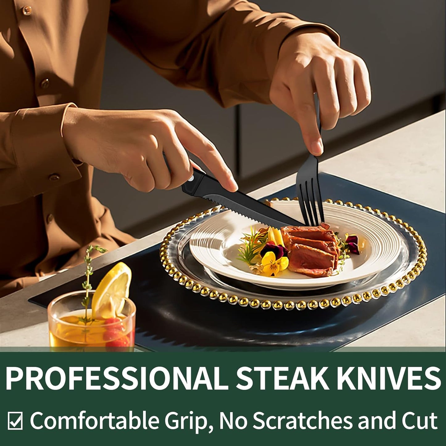 Sleek Black Stainless Steel Cutlery Set for Four