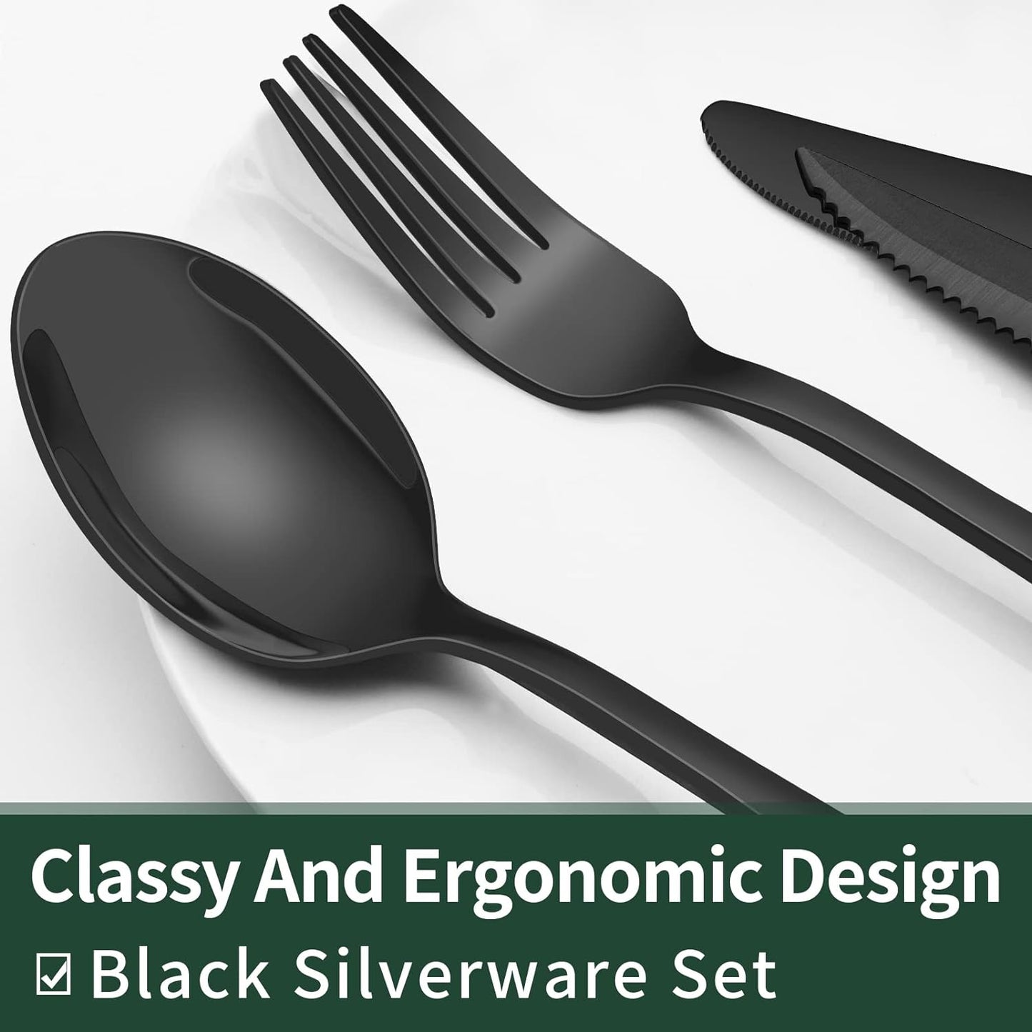 Sleek Black Stainless Steel Cutlery Set for Four