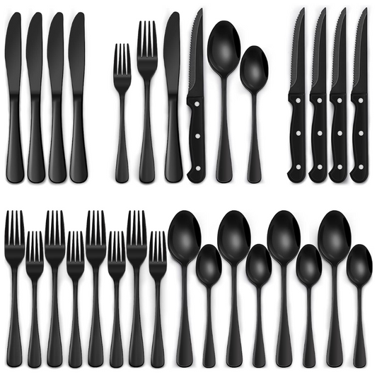 Sleek Black Stainless Steel Cutlery Set for Four