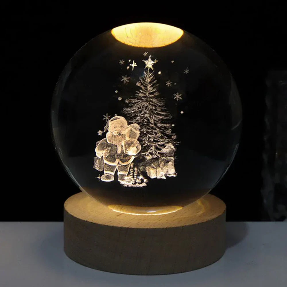 LED 3D Galaxy Crystal Night Light with Wooden Base