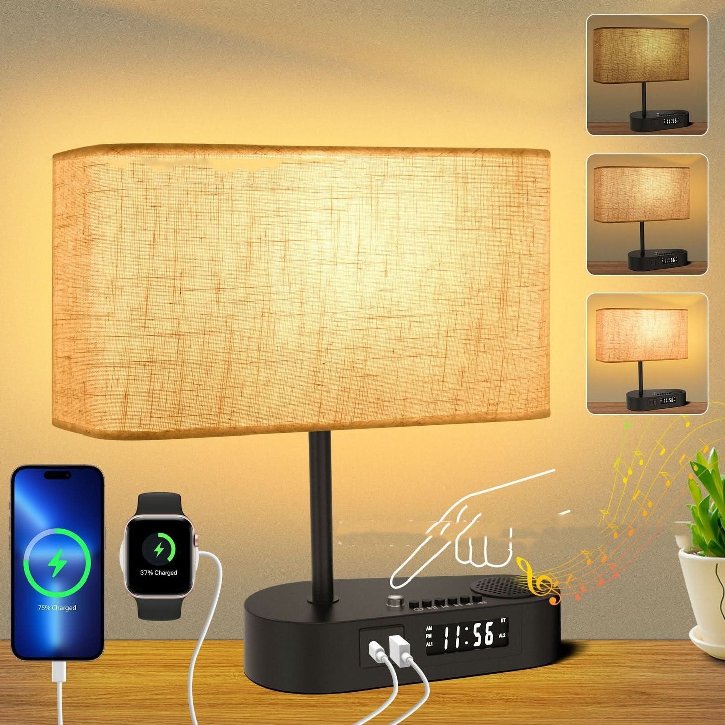 Alarm Clock with Charging Port and Table Lamp