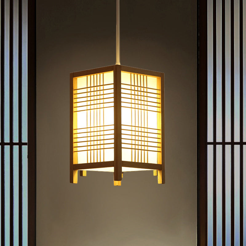 Japanese Square Wooden Lantern with Soft LED Light