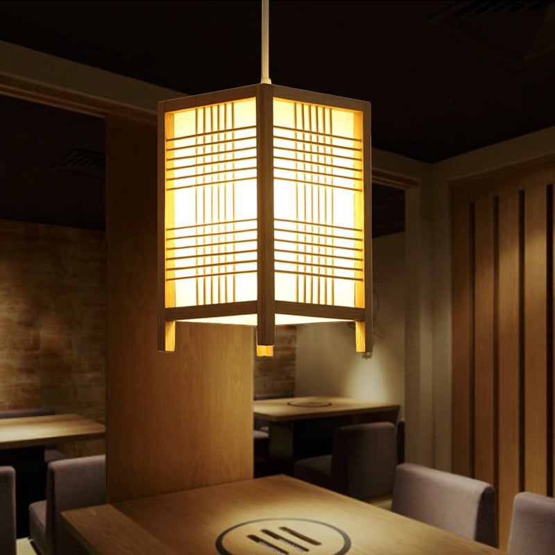 Japanese Square Wooden Lantern with Soft LED Light