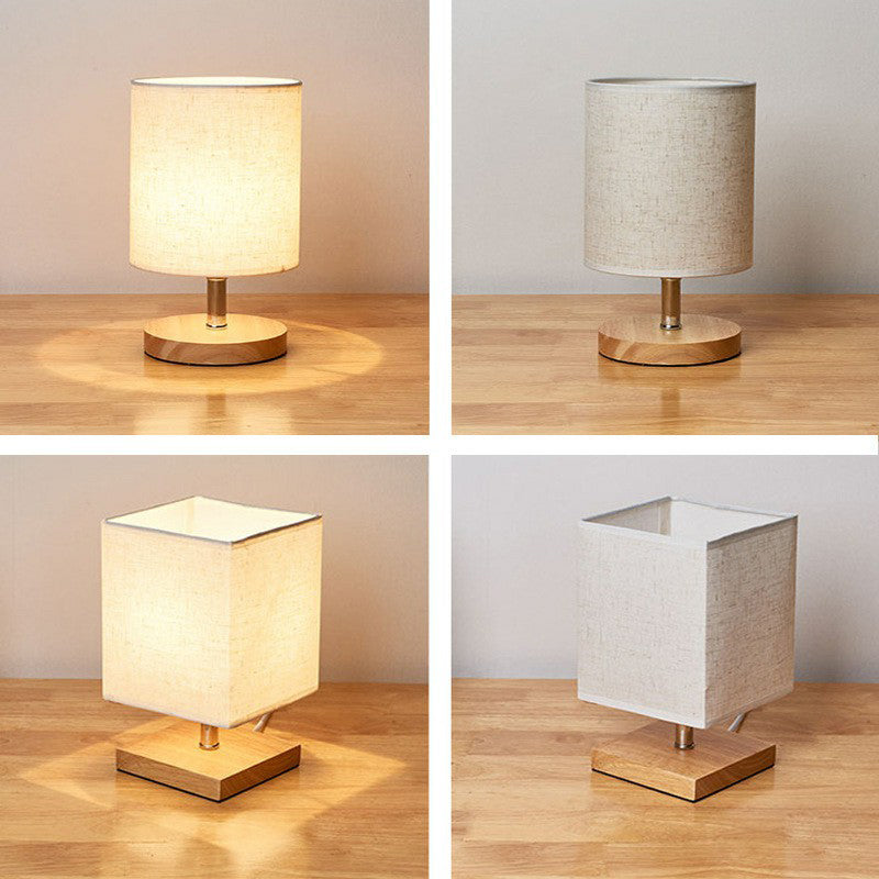 Linen Table Lamp with Wooden Base and Linen Shade