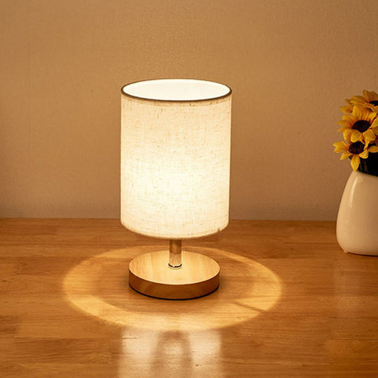 Linen Table Lamp with Wooden Base and Linen Shade