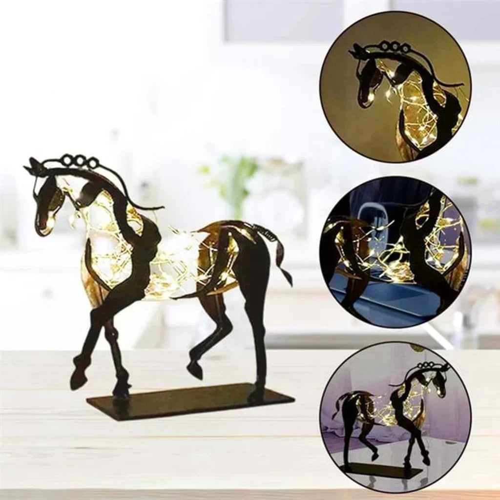 Rustic Metal Horse Sculpture - Hand-Painted Abstract Art