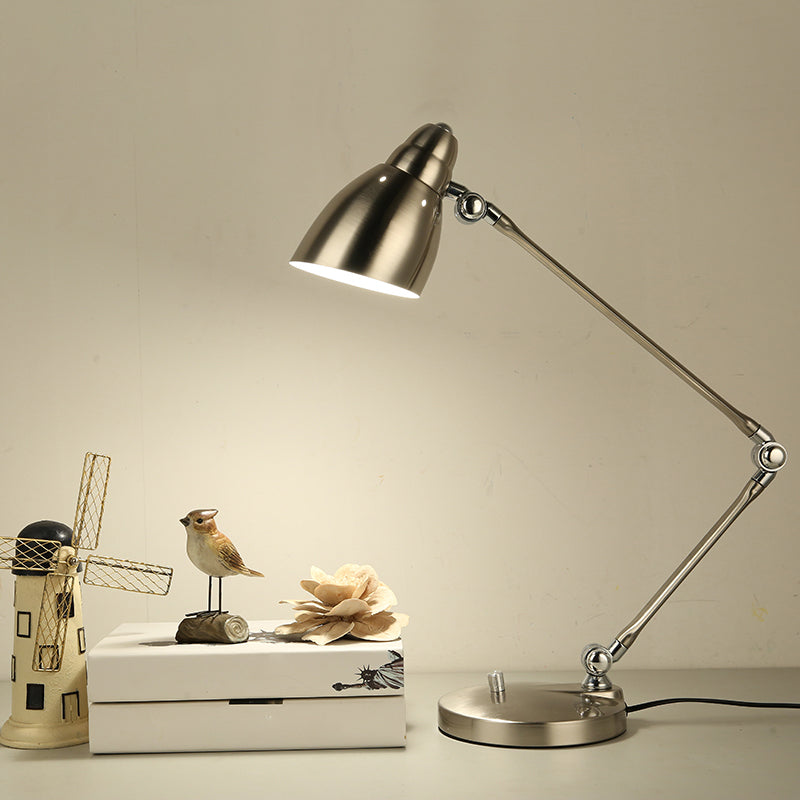 Industrial Metal Table Lamp with Adjustable Arm and Clock Shade