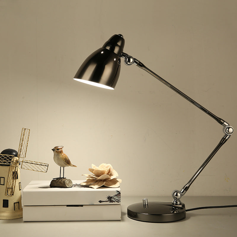Industrial Metal Table Lamp with Adjustable Arm and Clock Shade