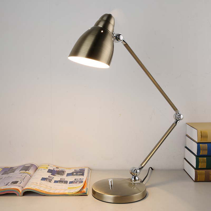 Industrial Metal Table Lamp with Adjustable Arm and Clock Shade
