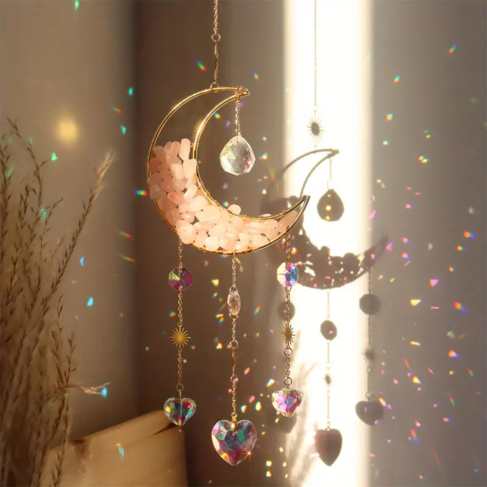 Moon Crystal Suncatcher with Natural Gemstones