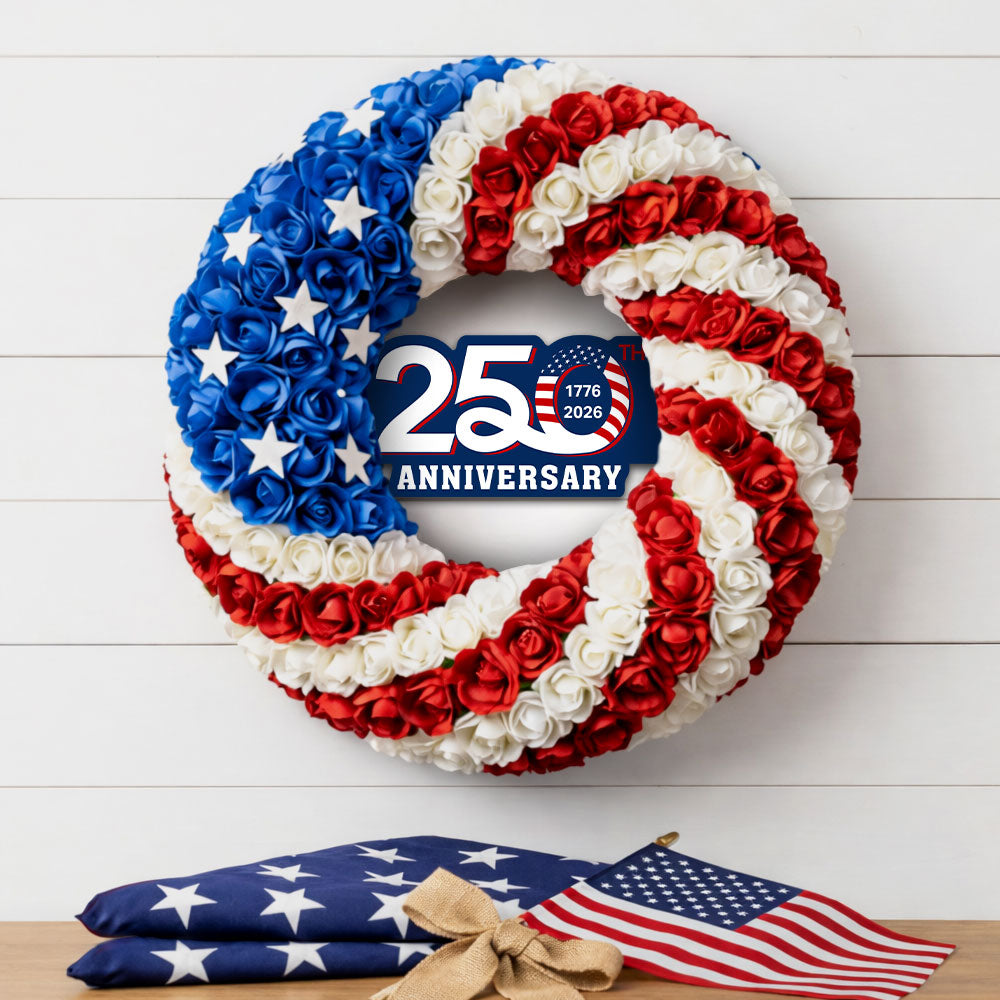 250th Anniversary American Flag Wreath with Roses and Stars