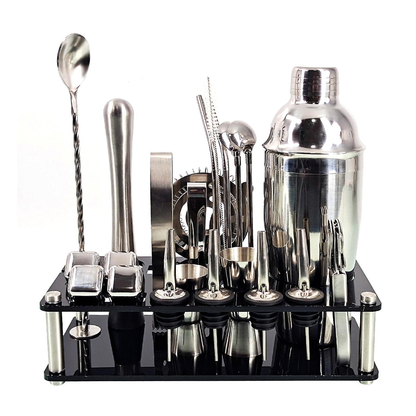 23-Piece Stainless Steel Cocktail Shaker Set with Bamboo Stand