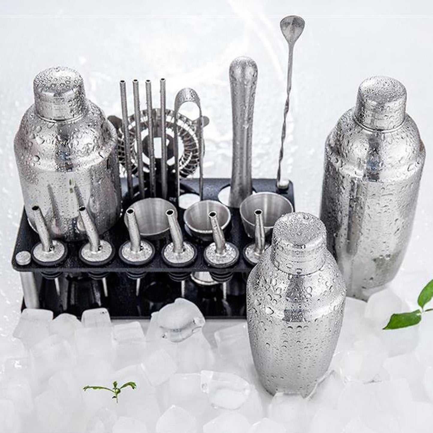23-Piece Stainless Steel Cocktail Shaker Set with Bamboo Stand