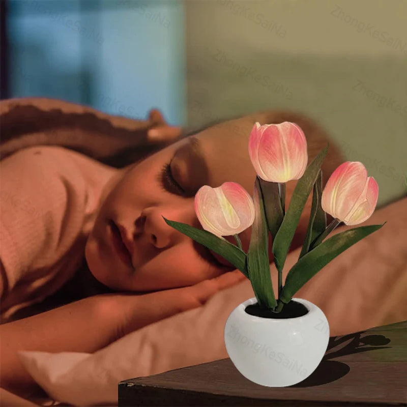 LED Tulip Nightstand Lamp - Ceramic Flower Table Light