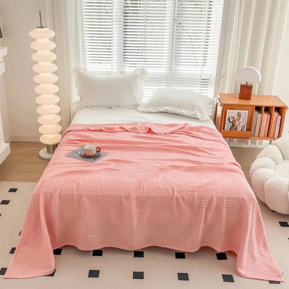Blush Organic Cotton Waffle Checkered Blanket