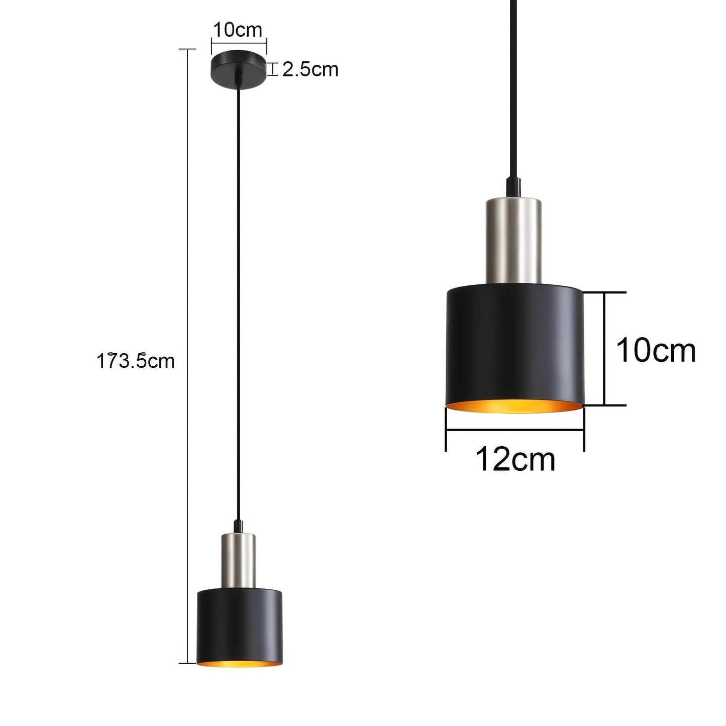 Black and Gold Industrial Pendant Light with Adjustable Height