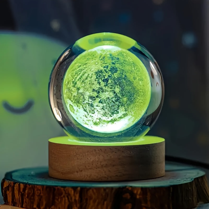 3D Crystal LED Table Lamp with Wooden Base