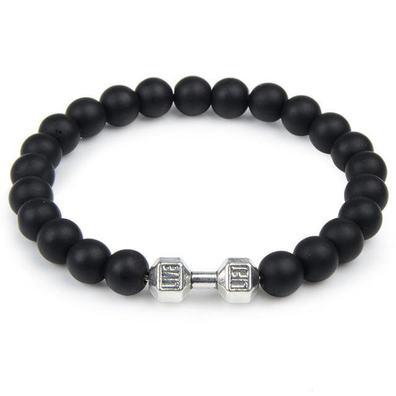 Chakra Dumbbell Bracelet in Black Onyx and Lava Stone
