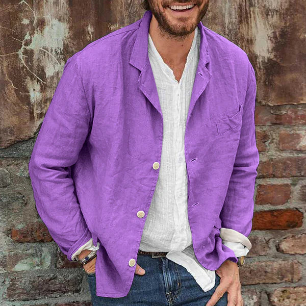 Men's Casual Fit Linen Cotton Jacket with Button Closure