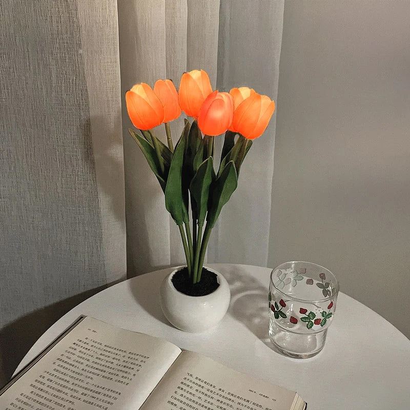 LED Tulip Nightstand Lamp - Ceramic Flower Table Light