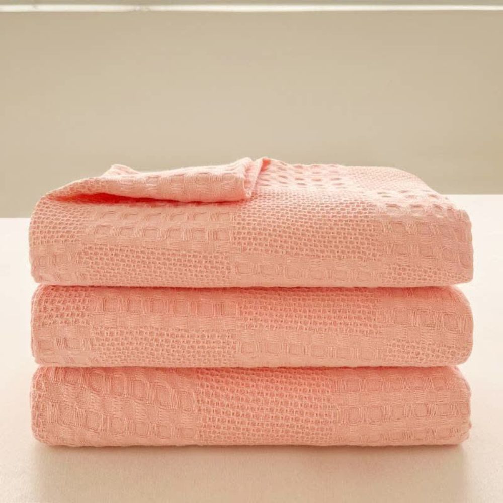 Blush Organic Cotton Waffle Checkered Blanket
