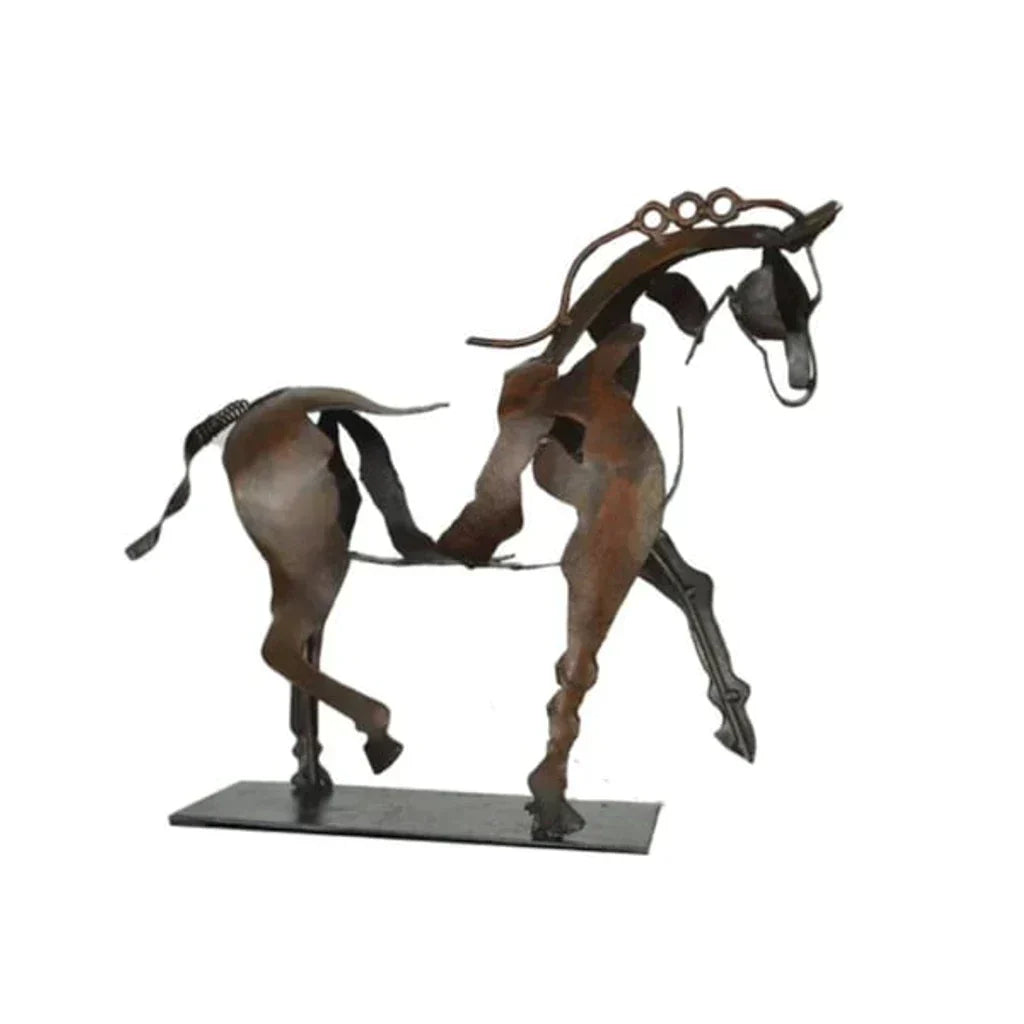 Rustic Metal Horse Sculpture - Hand-Painted Abstract Art