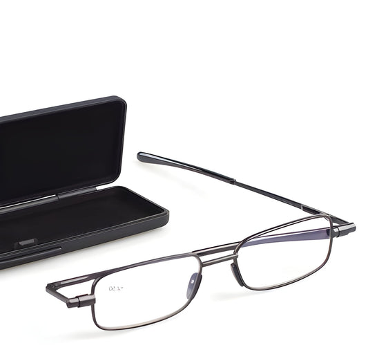 Compact Folding Reading Glasses for Men and Women - Gray Stainless Steel