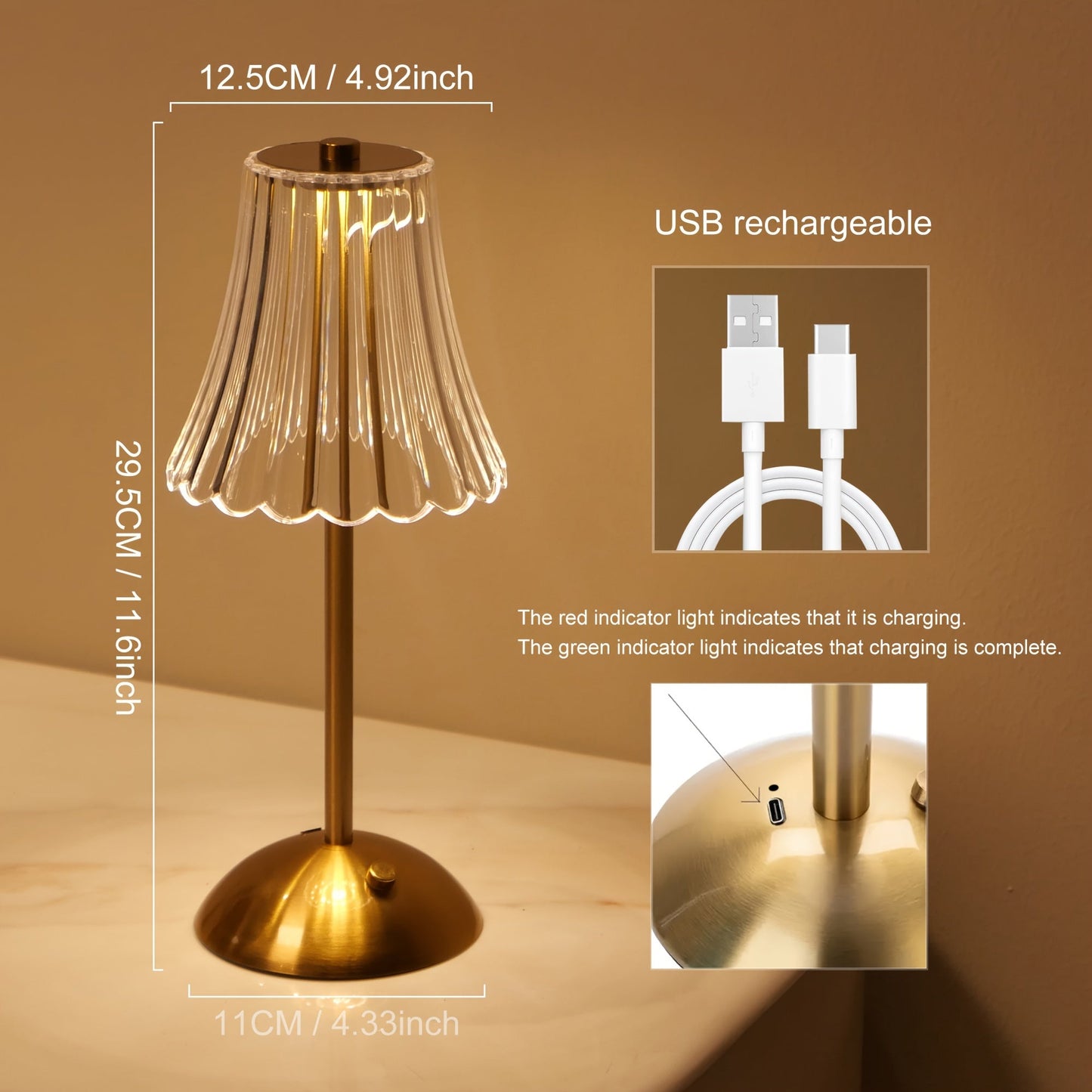 Dimmable Touch Sensor LED Table Lamp with USB Rechargeable Battery