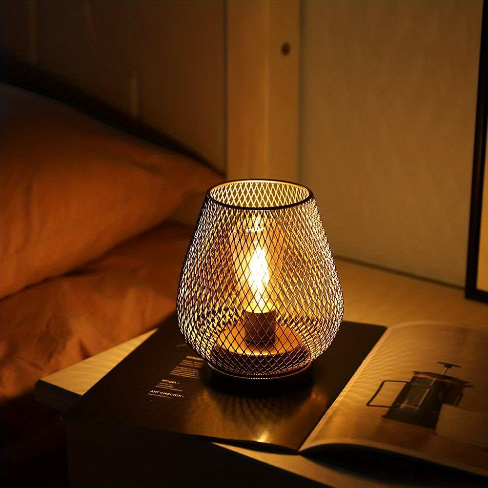 Rustic Industrial Mesh Table Lamp Set with LED Bulbs