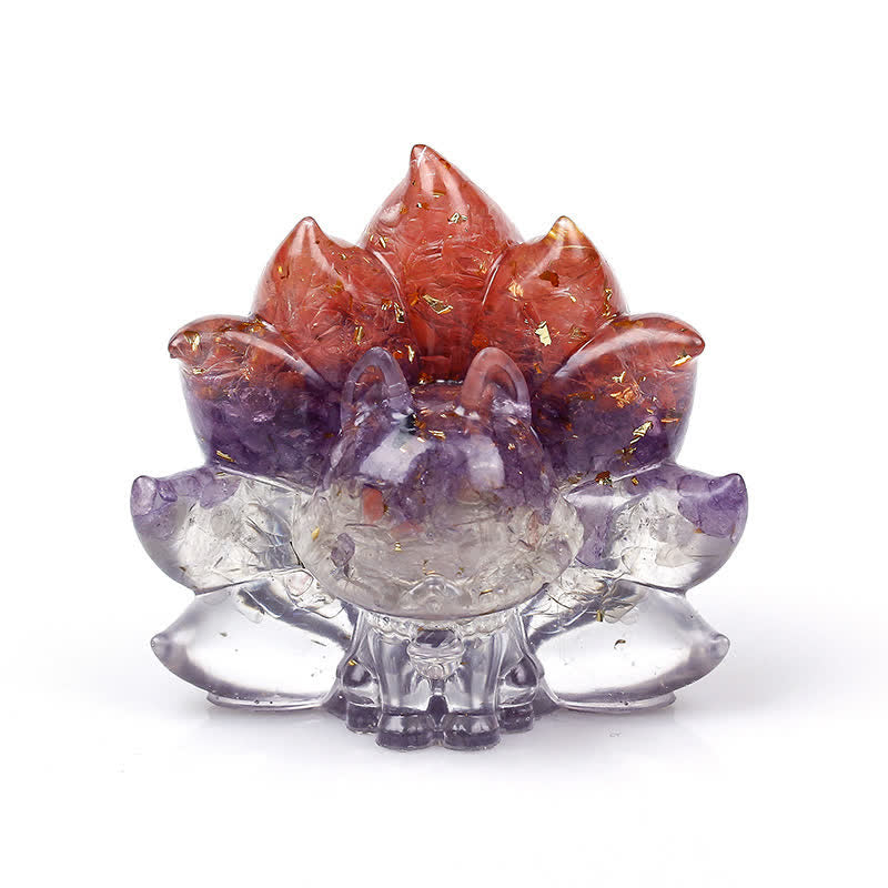 Nine-Tailed Fox Gemstone Decoration with Natural Crystals