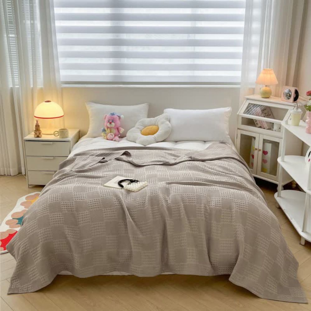 Blush Organic Cotton Waffle Checkered Blanket