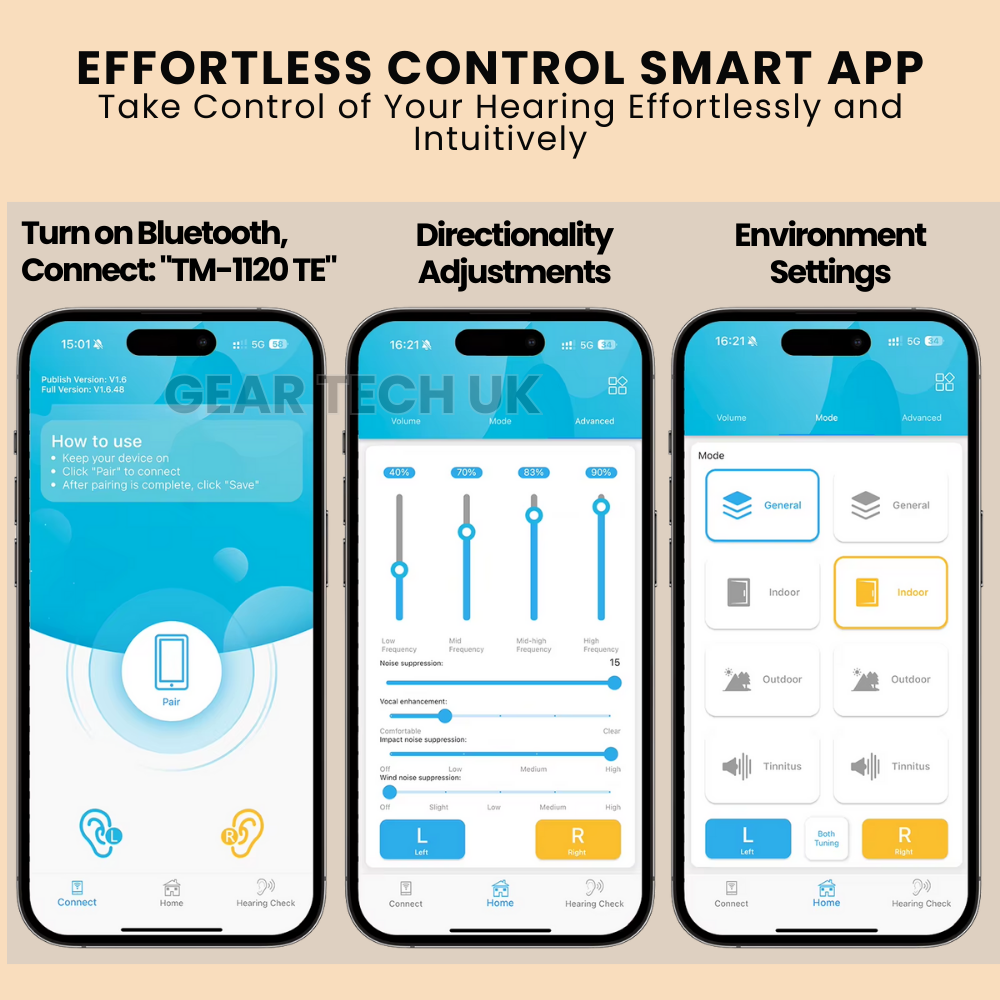 Bluetooth App-Controlled Hearing Aids - No Prescription Required