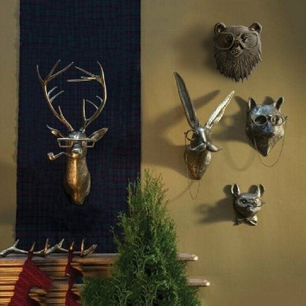 Animal Head Wall Decoration - Hand-Painted Deer, Fox, Rabbit, Mole, Bear