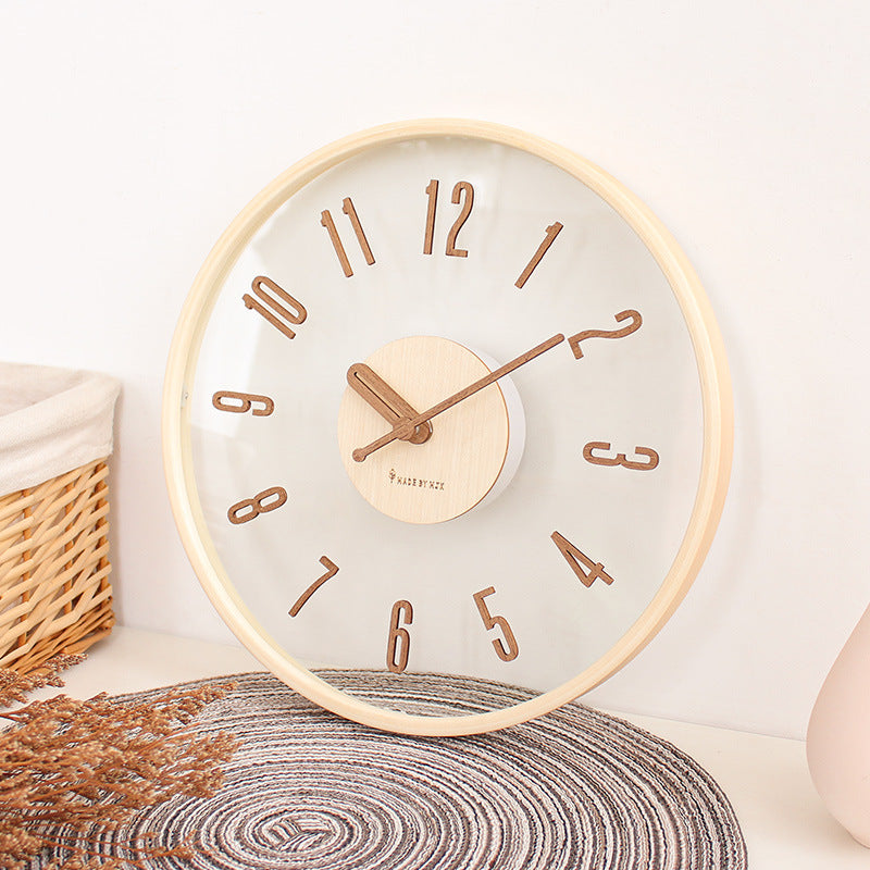 Silent Modern Wall Clock in Natural Wood and Acrylic