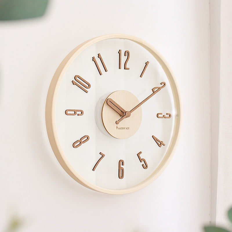 Silent Modern Wall Clock in Natural Wood and Acrylic