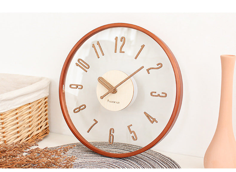 Silent Modern Wall Clock in Natural Wood and Acrylic
