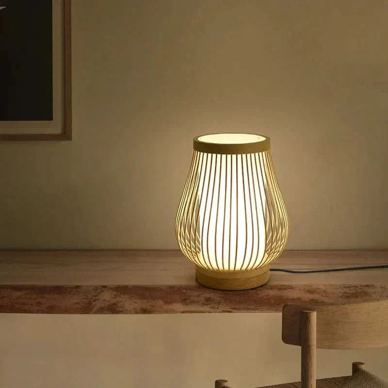 Japanese Bamboo Table Lamp with Warm White Light