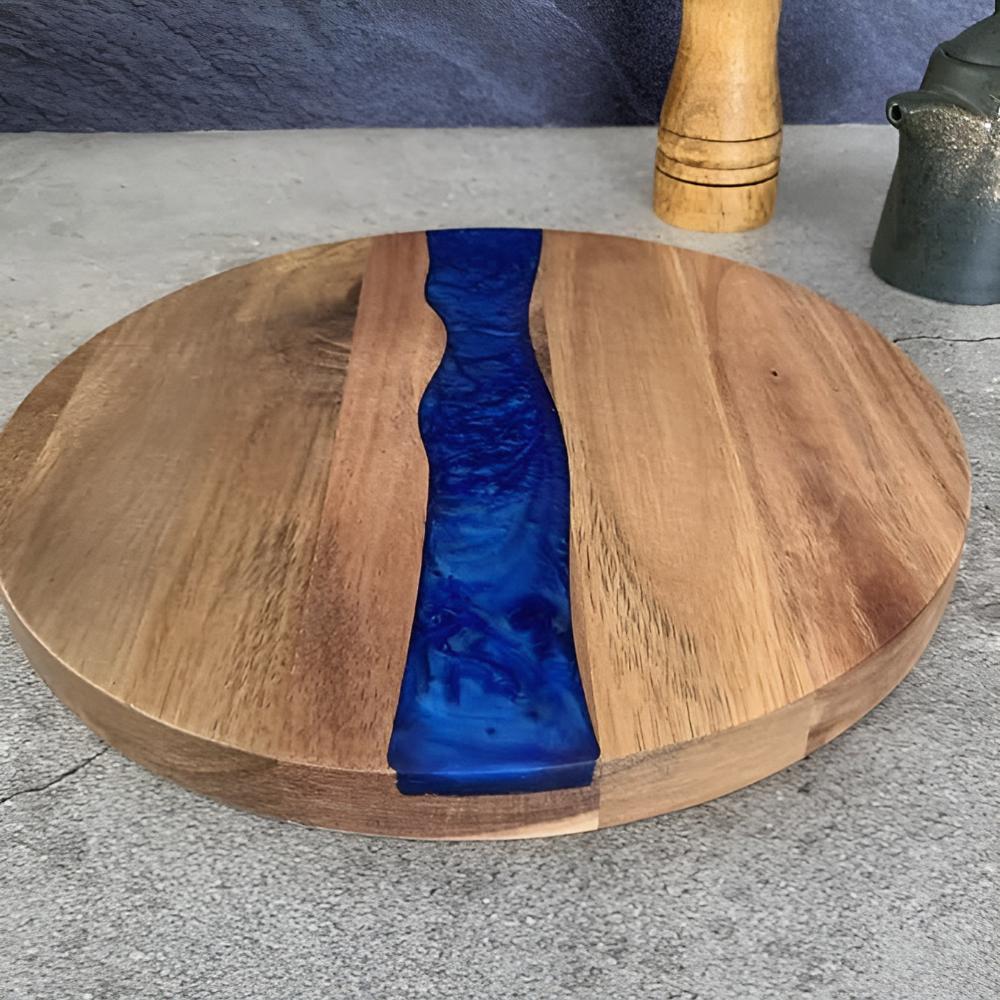 Round Acacia Wood Chopping Board with Epoxy Resin Design