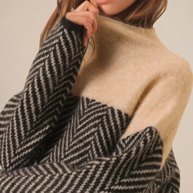 Selena - Chevron Pattern High-Neck Sweater