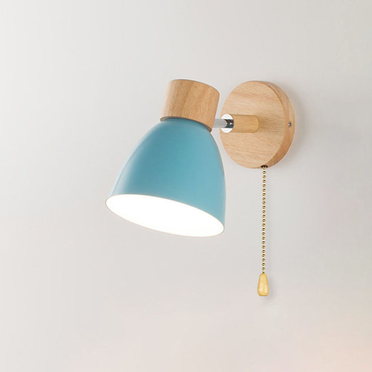 Modern Macaron Wall Light with Natural Wood Accent