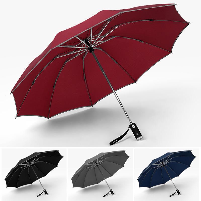 Automatic Inverted Travel Umbrella with LED Light and Reflective Edge