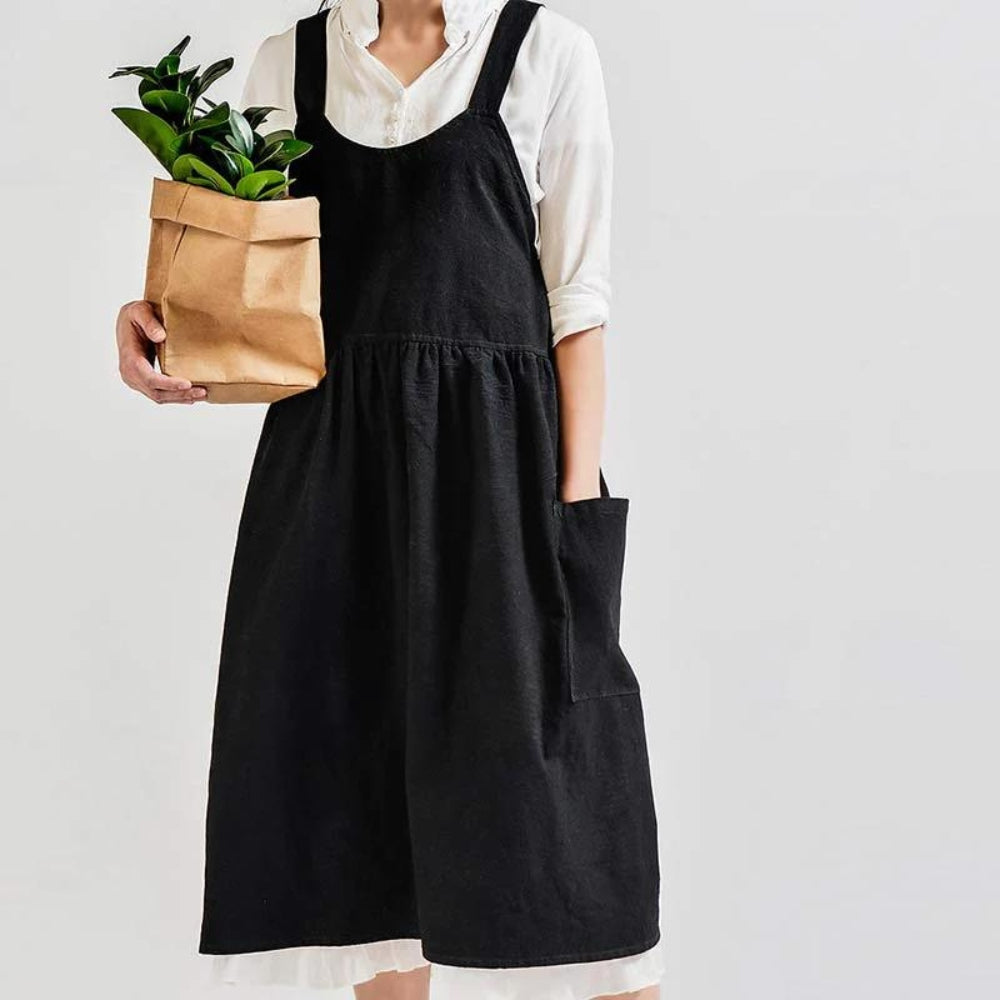 Cross-Back Cotton Apron with Pockets