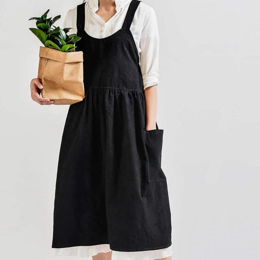 Cross-Back Cotton Apron with Pockets