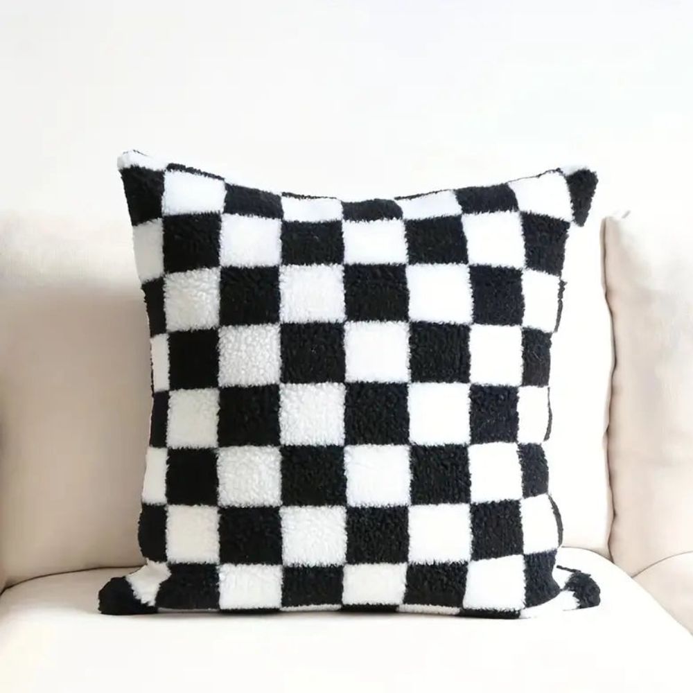 Checkered Faux Fur Cushion Cover