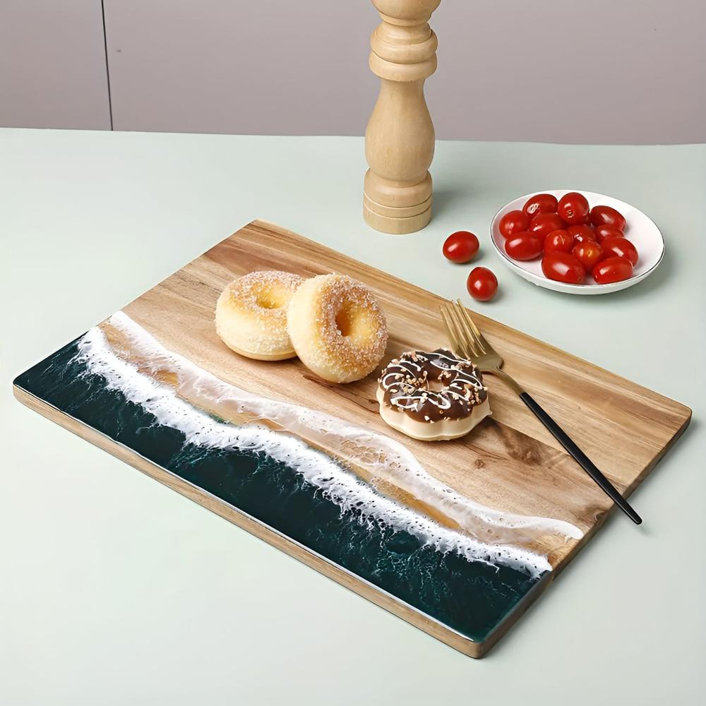 Ocean Wave Resin Acacia Wood Cutting Board for Serving and Chopping